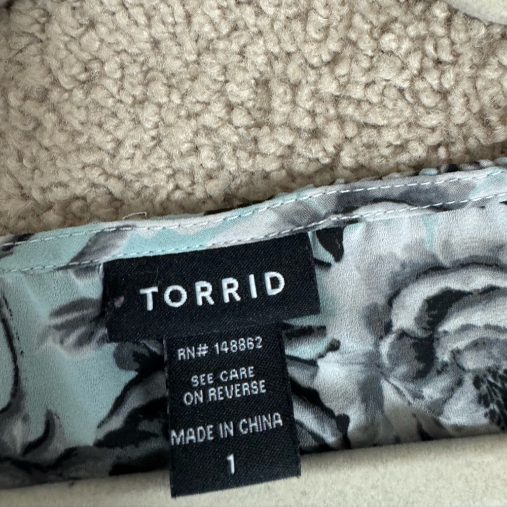 Torrid Pale Teal Floral Sleeveless V-Neck Blouse | Size 1 (1X) | Flowy Fit - Picture 7 of 7
